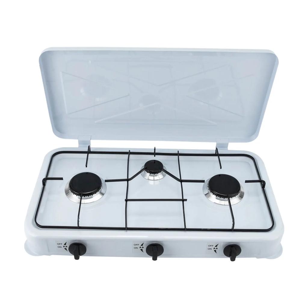 White Built-in 3-Burner Gas Cooktop Rectangular Cast Aluminum with Hose camping equipment