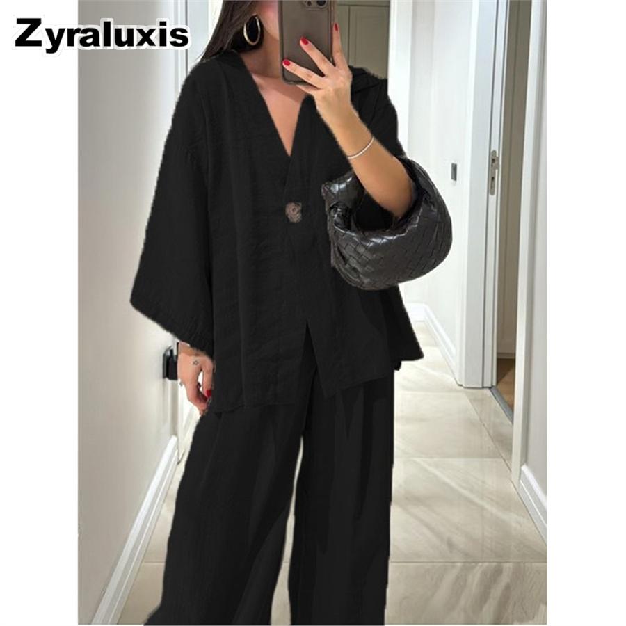 Trendy Loose V-Neck Wide Leg Pants Casual Fashion Set for Women