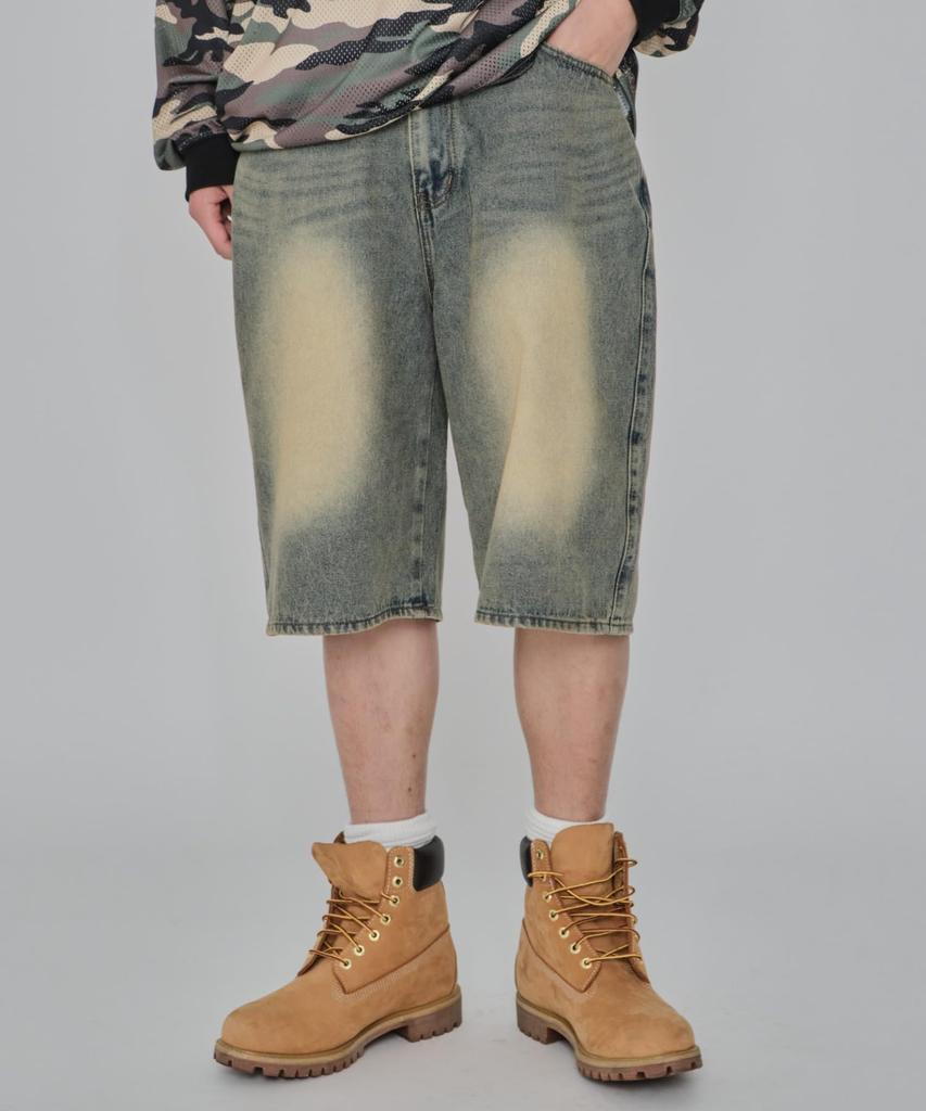 WEGO Super Baggy Denim Lightly Textured Denim Men's Shorts, Medium,