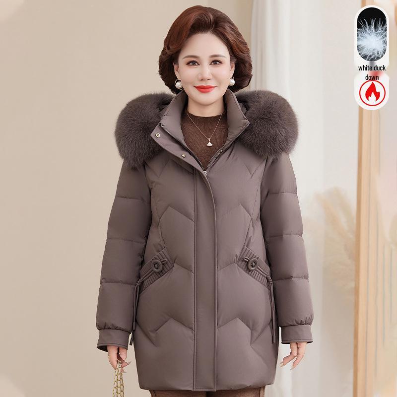 

Women s Fur Collar Hooded Down Jacket for Middle-Aged Moms - 2026 Winter Style 4XL (suggest 120-130 jin) бурштин