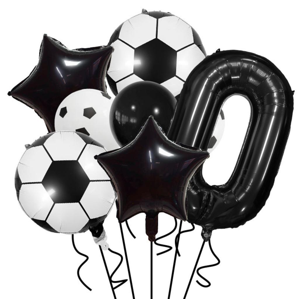 Soccer Party Balloon Set 7 Pieces Includes Soccer Ball Star Number Foil Balloons and Latex Balloons for Sports Event Decoration