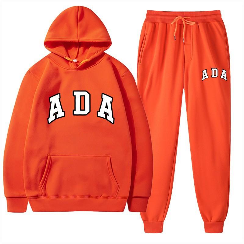 European and American Hot Casual Versatile Letters Loose Hooded ADA Sweater Velvet Men's and Women's 2-piece Set