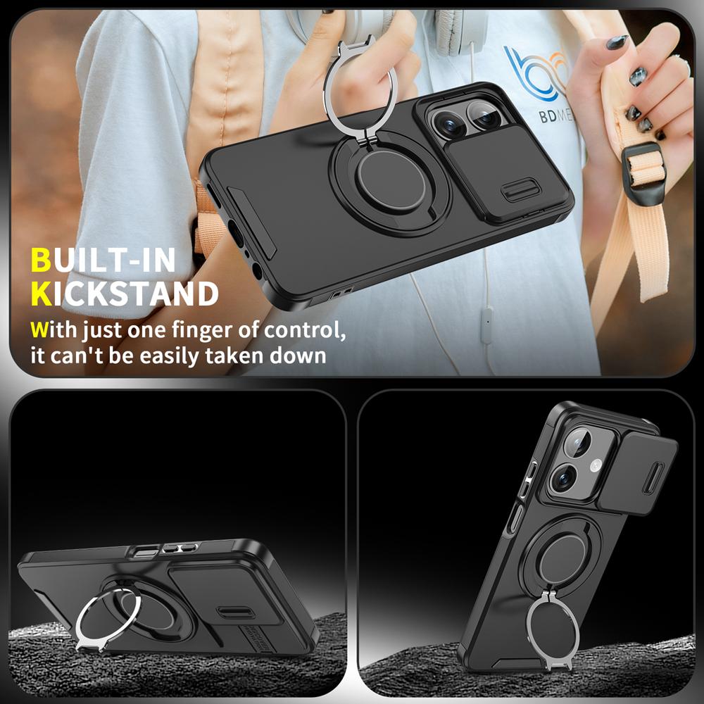 KEYSION 360° Ring Stand Phone Case for OPPO A3 A3X 5G A5i Slide Camera Protection Magnetic Shockproof Cover for OPPO A40 A40m