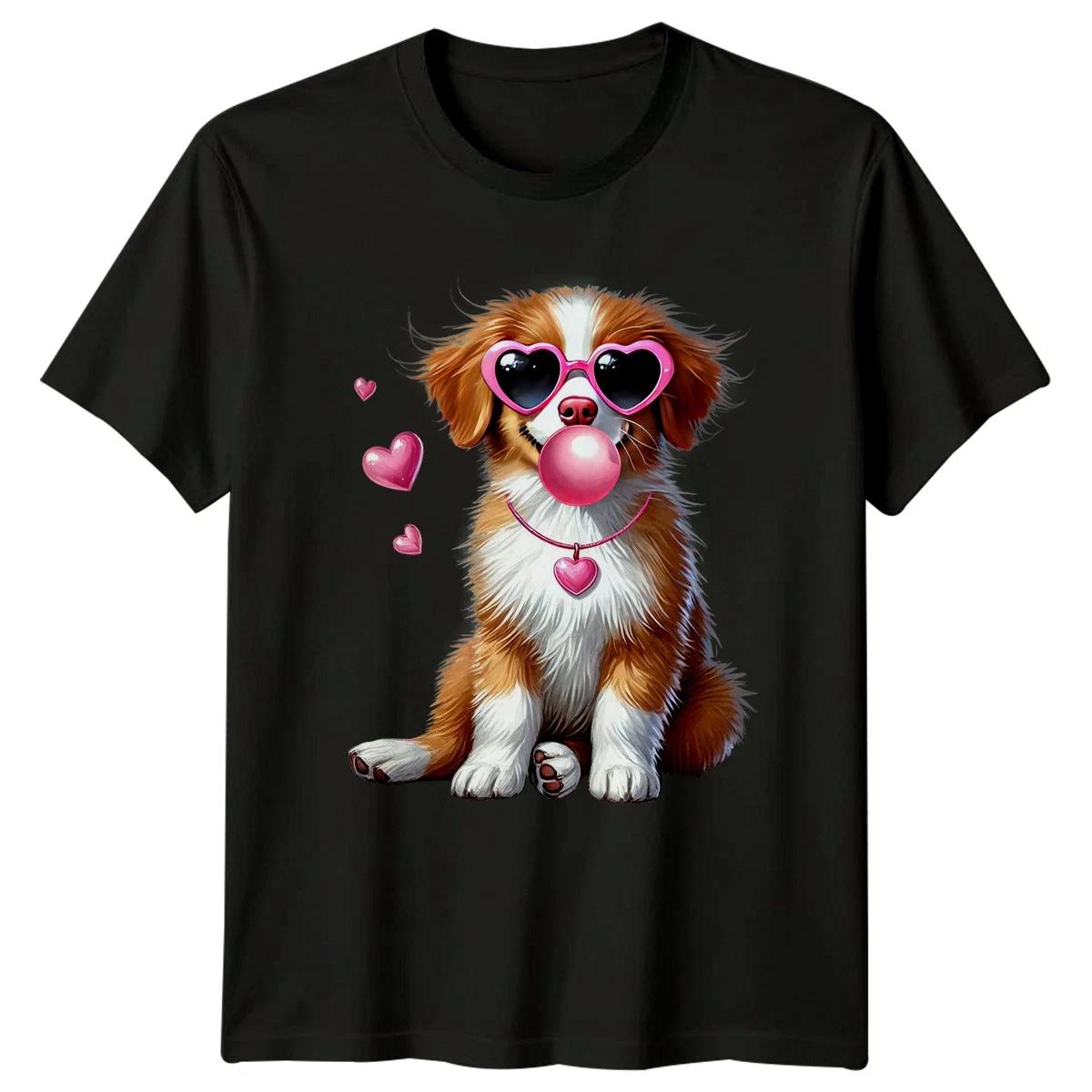 Puppy Dog Hearts Graphic Tee Men Womens Unisex T-Shirt Valentines Gift S