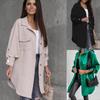 Knopfdekoration Mittellange Hemdjacke Herbst Winter Neu Aufgerollter Ärmel Knopfverziert Midi Hemdjacke, Mit Taschen Asymmetrisches Oberteil