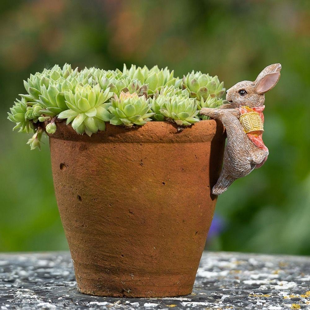 Resin Rabbit Flower Pot Hanger Cute Bunny Statue Bunny Ornaments Climbing Bunny Figurine  Outdoor