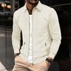 Men S Casual Long Sleeve Jacket With Zipper Pockets Turn Down Collar Solid Color