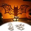 Window Silhouette Display Halloween Candle Holder, Spooky Pumpkin Bat Shadow Tealight Creative Casting Holder Vintage Wooden Candlestick Ornament for