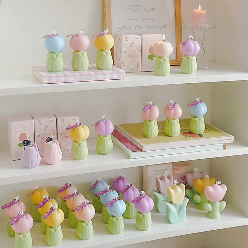 1 ks Luxusní svíčka ze sójového vosku ke Dni učitelů DIY sada DIY vonná svíčka Realistická květinová dekorace Bez kouře Vonná svíčka 7,7x4,5cm