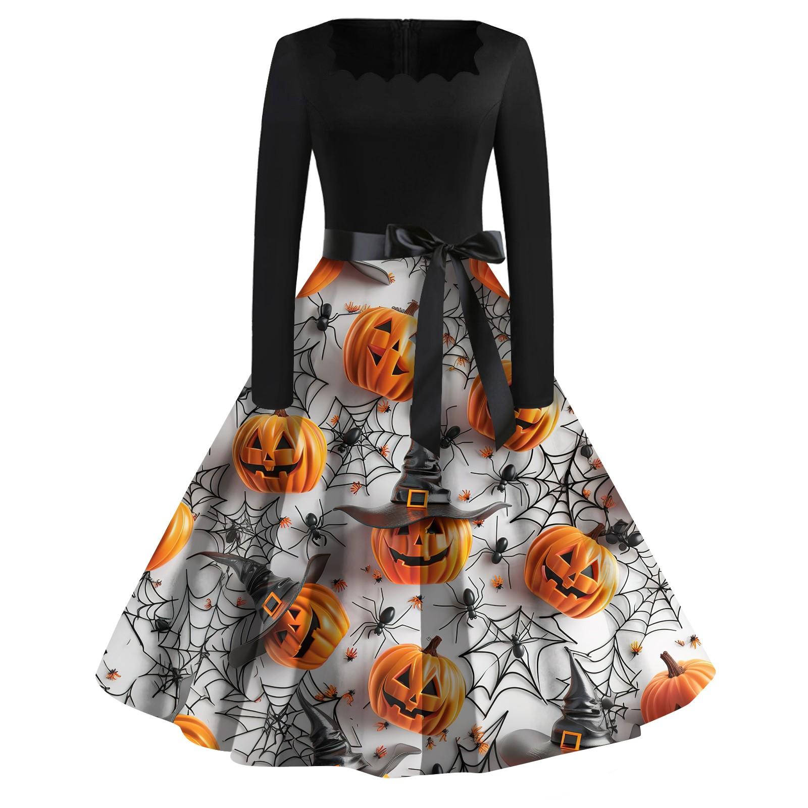 

Women s Casual Fashion Halloween Printed Square Neck Vintage Dress L