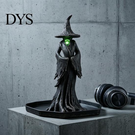 Dark Fantasy Art Collection Halloween Witch Statue, LED Light Up Gothic Resin Figurine, Glowing Statue Mysterious Sculpture for Desktop Bookshelf