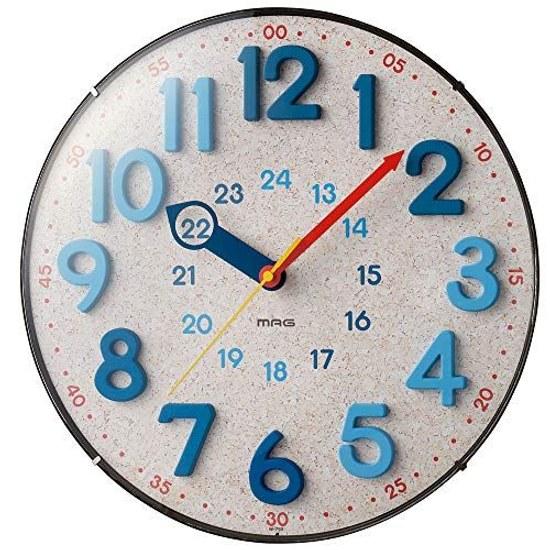 MAG Wall Clock Analog Radio Stylish Cute Interior Dome Glass Spherical Educational 24-Hour Display Size 30cm x Natural Cork Nighttime Second Hand Stop