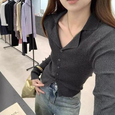 Women's Autumn and Winter Lapel Button Temperament Knitted Cardigan Sweater