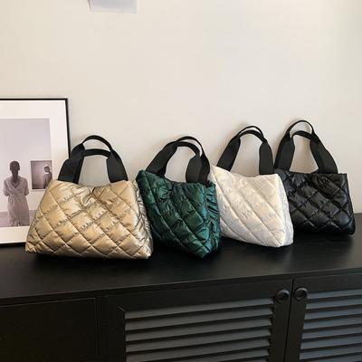 Women Quilted Hobo Handbag Large Capacity Padded Bag Soft Solid Color Portable Cotton for Shopper Travel
