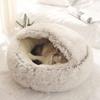 Soothing Cat Bed/basket 40 Cm Brown - Ultra-soft Fur, Semi-enclosed, Non-slip and Waterproof Bottom