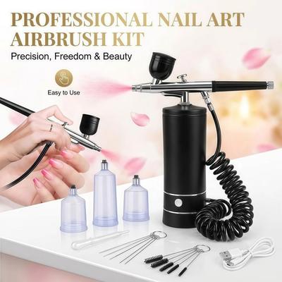 Multifunctional Airbrush Kit with Air Compressor 2 Gears Handheld Nail Charms Wireless Air Brush Rechargeable Portable
