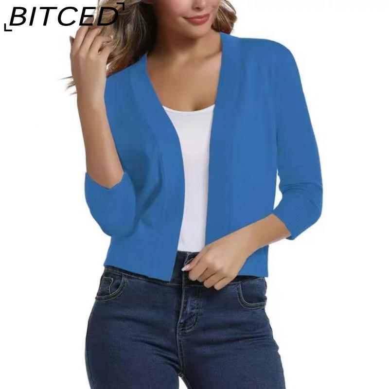 

BITCED Women s Knitwear Elegant Minimalist Versatile Short Cardigan Spring/Fall Knit Cardigan M синій