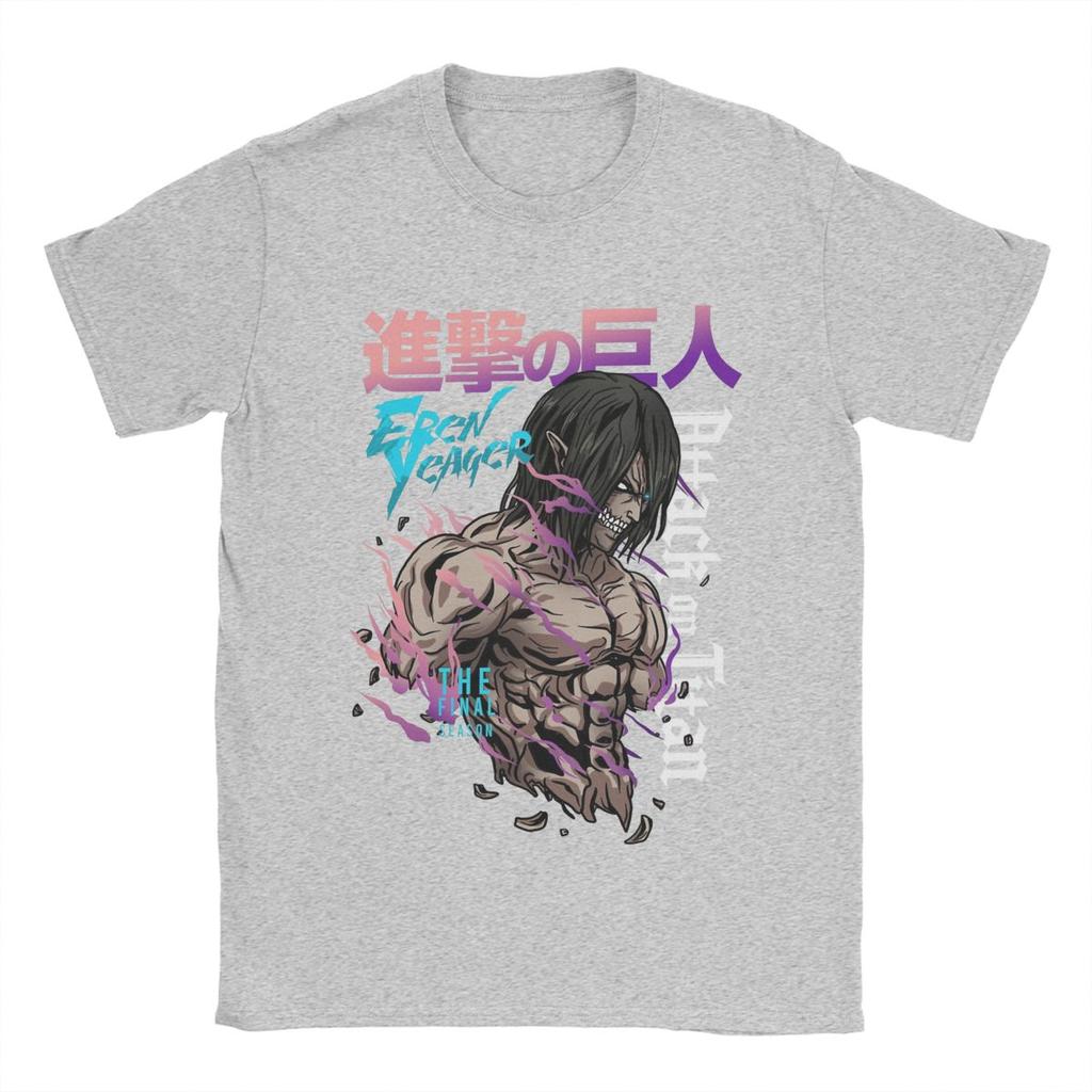Eren Jeager Yeager AOT Anime T-shirts Herrar Humoristiska Ren Bomull T-shirts Rund Hals Kortärmad T-shirt Tryckta Kläder