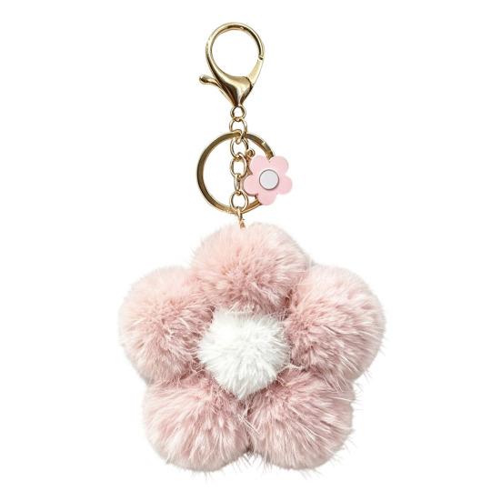 Floral Bag Charm Plush Flower Keychain for Backpack, Fuzzy Keyring Key Chain Charm, Women Girls Handbags Decorative Accessory Aesthetic Purse