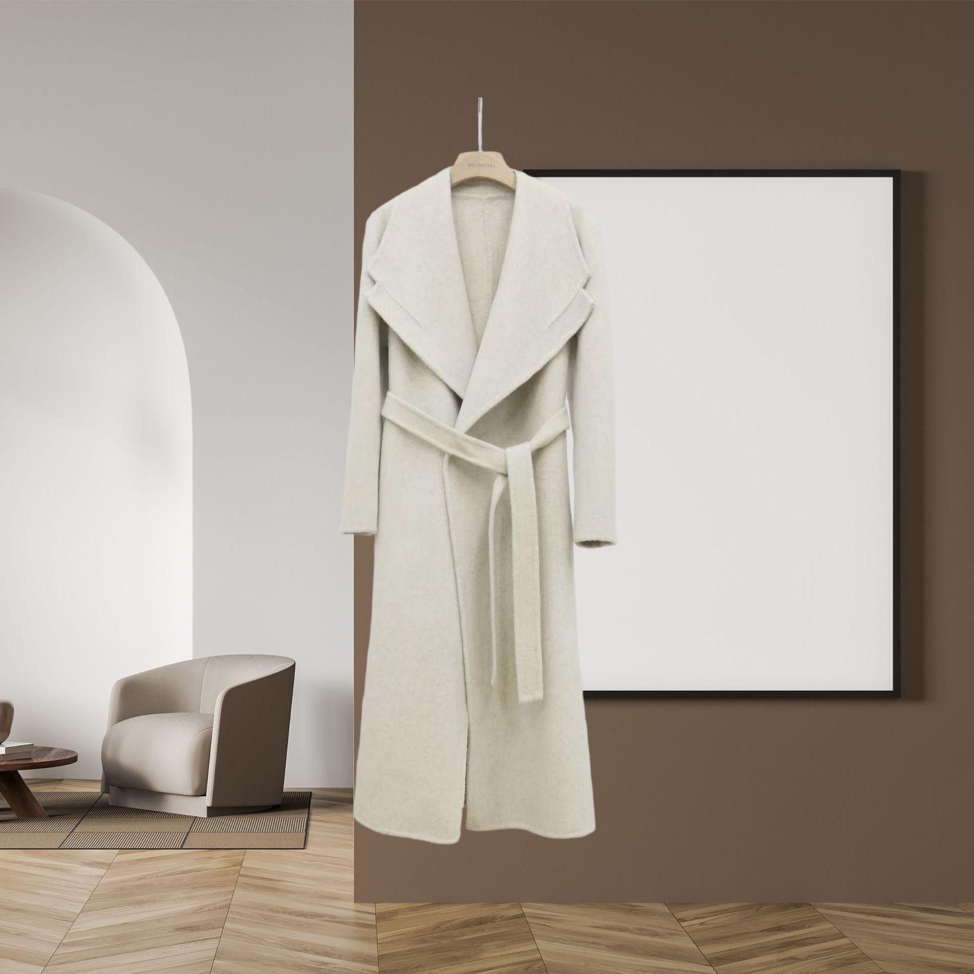 

Новое двустороннее шерстяное пальто с лацканами, А-образным подолом и поясом на талии S (suggested 90-120 catties)