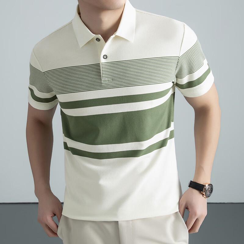 Firstview Men s Striped Polo Shirt with Contrast Placket 58