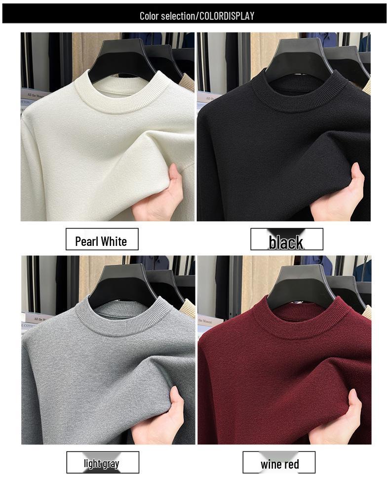 Men's Thickened Knit Sweater - Anti-Pilling Solid Color Half-High Collar Pullover for Autumn and Winter