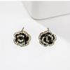 Black Camellia Stud Earrings Women'S High-End Sense Light Luxury Temperament Small Fragrant Celebrity French Earrings Retro Earrings