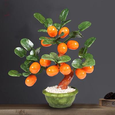 Natürlicher Jade Kumquat Mandarinenbaum Imitation Pflanzen Handgefertigt Fake Bonsai Chinesisches Handwerk Ornamente Heimdekoration