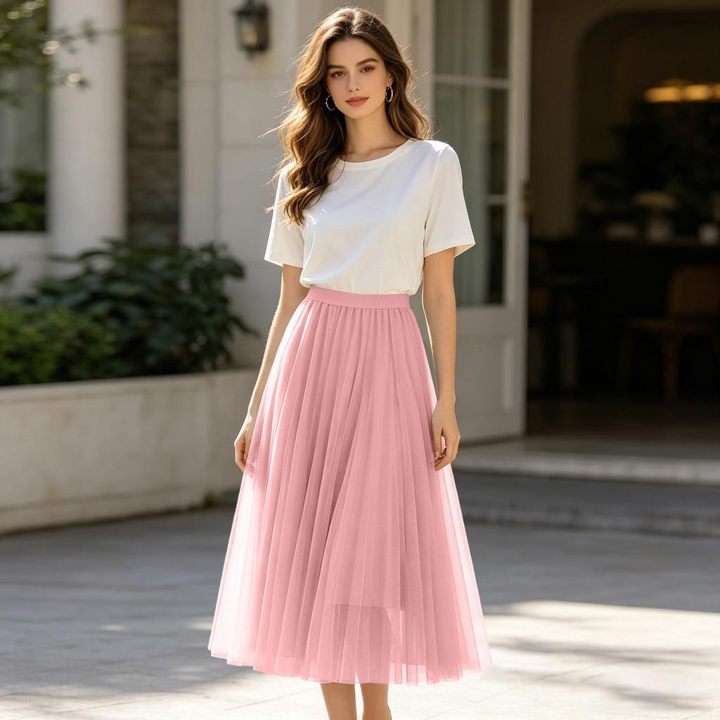 Ladies' Casual And Fashionable Mesh Half Skirt Long Skirt