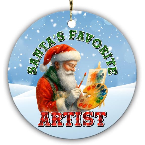 Santa’s Favorite Artist Ornament – Funny for Painters, Designers, Art Teachers – Creative Santa Claus Holiday Keepsake – 2.9 Ceramic