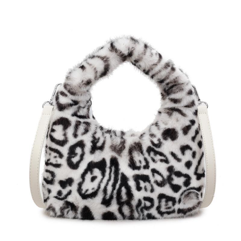 Wind leopard print plush handbag women's autumn tide fashion popular versatile shoulder messenger bag