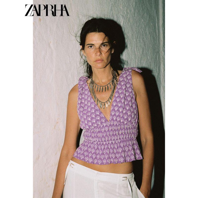Zaprha 2025 Summer New V-neck Sleeveless Hollow Embroidery Bowknot Decoration Sling Short Jacket 8015704