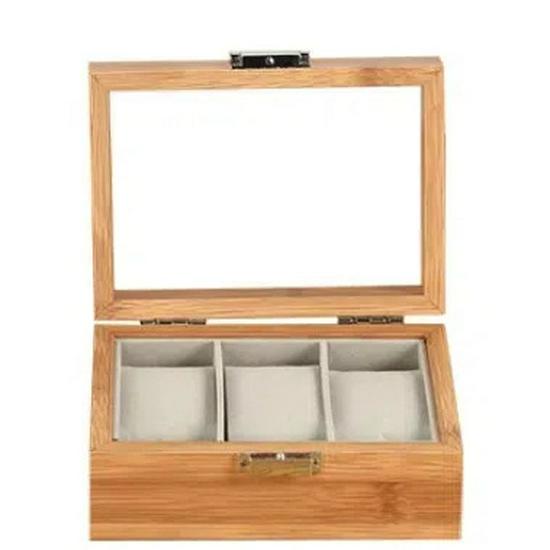 Luxury Bamboo Grain Watch and Jewelry Storage Display Box with Glass Lid