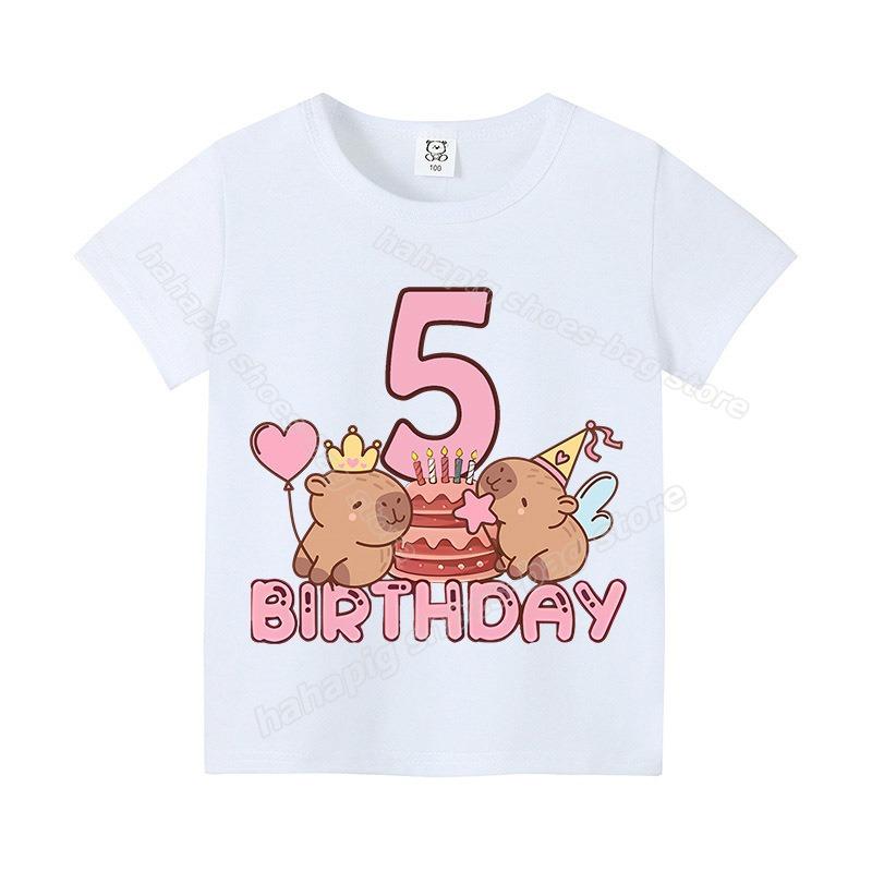 Capybara Girl Birthday Clothes Cute Toddler Kids Number T Shirt Cartoon Short Sleeve Baby Cotton T Shirt Summer Children  Tops