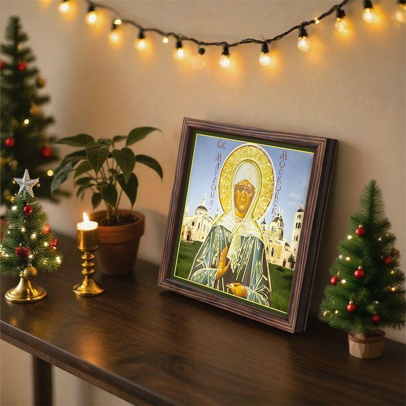 Decorative painting of Orthodox icons,Consecrated icon "St. Matrona of Moscow",Photo frame painting,Christian Wall Art,20cm*20cm,Spiritual decor gift