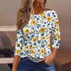 Women's Fashionable Casual Round Neck T-Shirt With Floral Print And Three-Quarter Sleeves