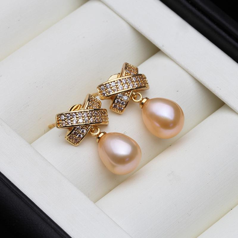 Trendy White Natural Pearl Woman Earrings,Wedding Bridal Fresh Water Pearl Earrings Silver 925 Jewelry Annniversary Gift Black