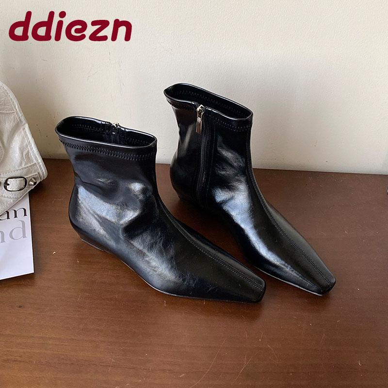 Fashion Fashion Flats Women Ankle Stretch Boots Shoes Female Zippers Footwear Pointed Toe Ladies Short Modern Boots Shoes