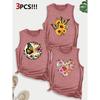 Sunflower and Butterfly Combination Gift Print Pattern Round Neck3Pack of Sleeveless Vests for Women In Spring, Summer, and Autumn