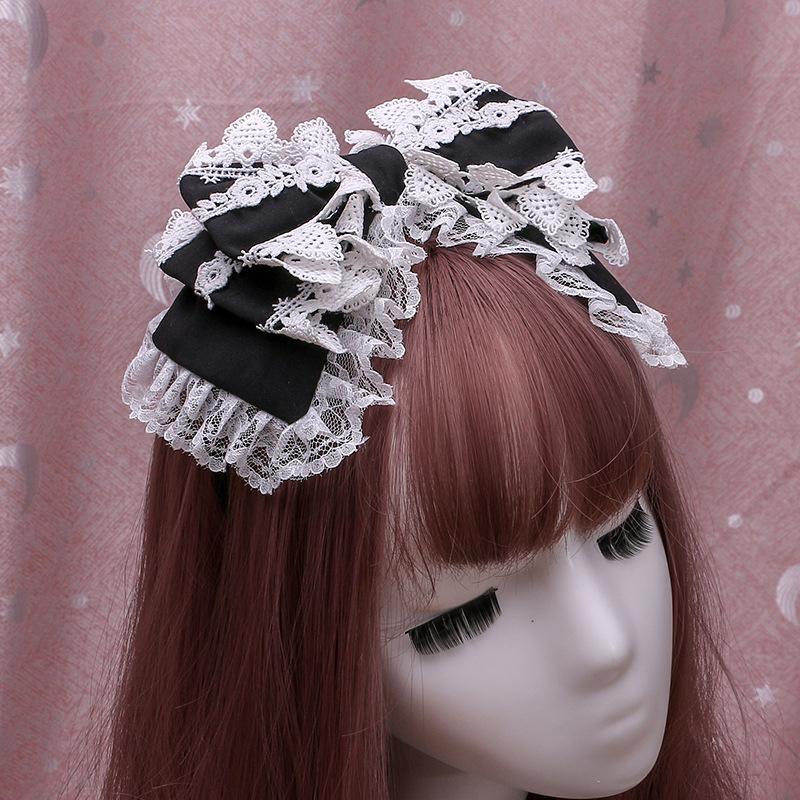 A Handmade Japanese Lolita Hairpin Soft Sister Headgear Lolita Lace Bow Headband Wrapped