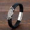 Bracciale in Pelle Intrecciata Harley Knight Shield: Accessorio Trendy da Uomo in Acciaio Inossidabile