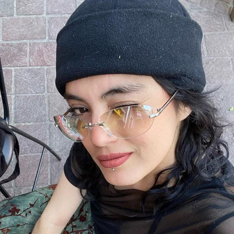 Luxury Brand Designer Y2K Rimless Oval Sunglasses for Women Men UV Protection Sun Glasses Punk Popular Goggle Shades