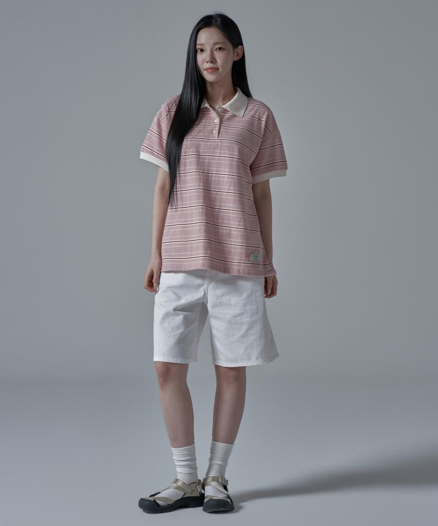 WAARFORWOMAN Wt-61 Rugby Half Collar Short Sleeve T-Shirt_Pink