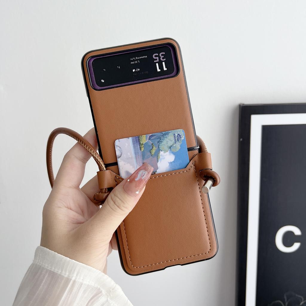 Crossbody Lanyard Card Holder Leather Case For Samsung Galaxy Z Flip 5 4 3 Flip5 Flip4 Flip3 5G Business Sholder Strap Cover