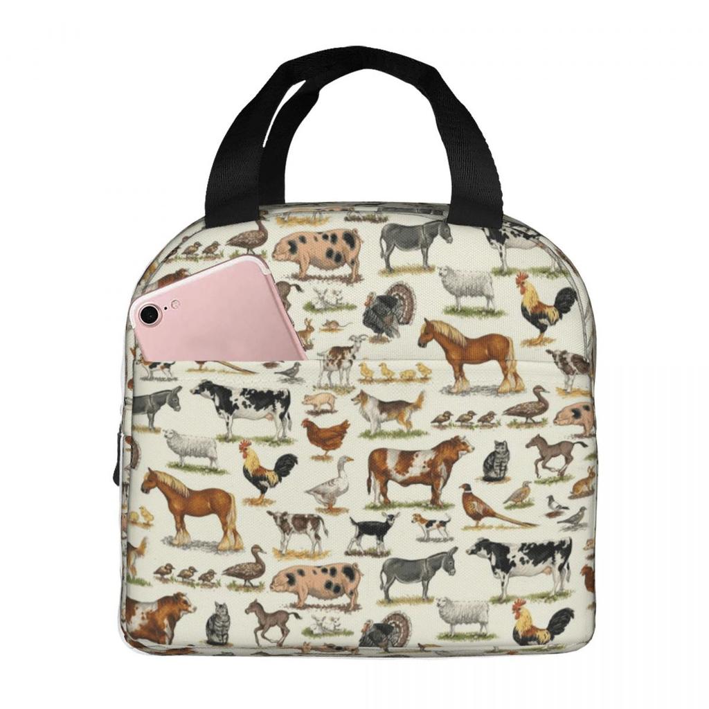 Country Farm Animals Farmhouse Village Pet Insulated Lunch Bag for Women Kids Portable Food Boxes Thermal Lunch Box Tote