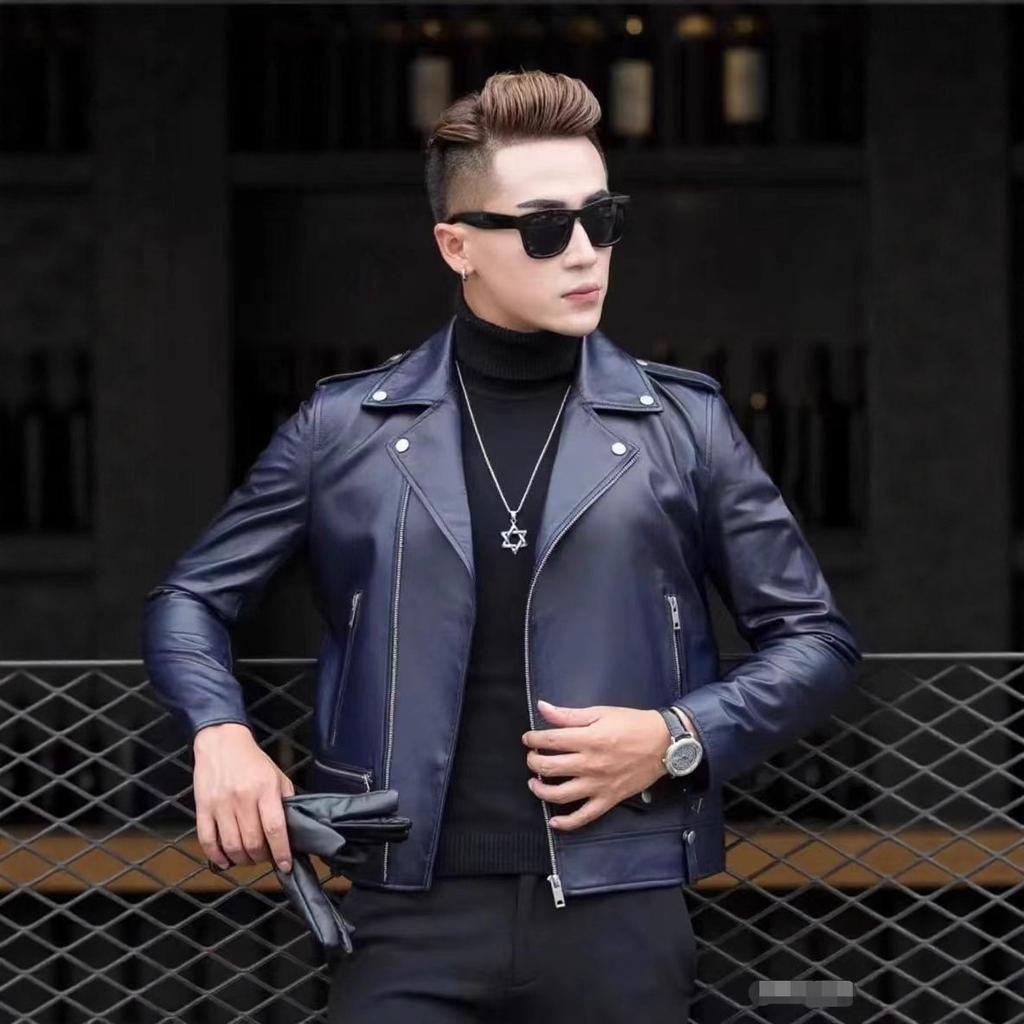 Steelstamp printed leather jacket men's spring and autumn lapel zipper locomotive riding trend fashion loose casual pu leather jacket