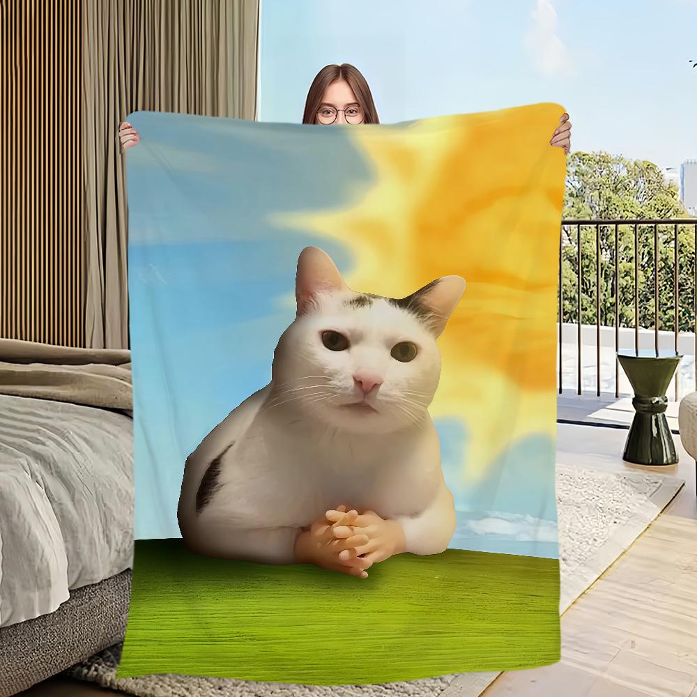Cute cartoon funny cat meme abstract Flannel warm comfort soft plush blanket for sofa living room hogar bedroom travel gift home