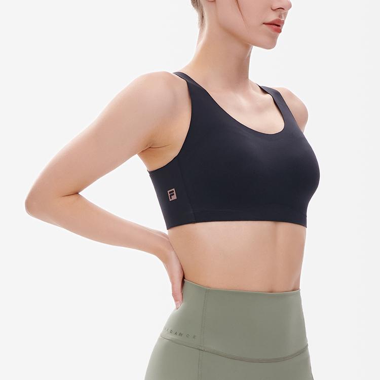 FILA Athletics Fitness Yoga Knitted Solid Color Sports Bra Women underwear Deep-Black A11W231101F-BK