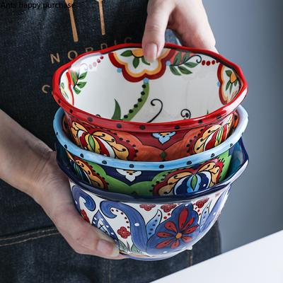 Hand Painted Ceramic Tableware European Underglaze Rice Bowl Irregular Fruit Salad Bowl Home Breakfast Plate Dinner Tableware