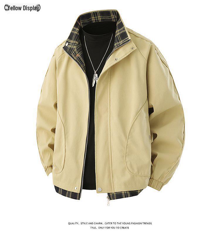 2026 New Arrival Unisex American Style Stand Collar Plaid Patchwork Jacket for Spring and Autumn